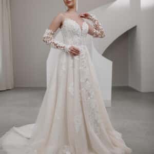 Brautkleid aus Tüll mit einem Oberteil aus zarter Spitze