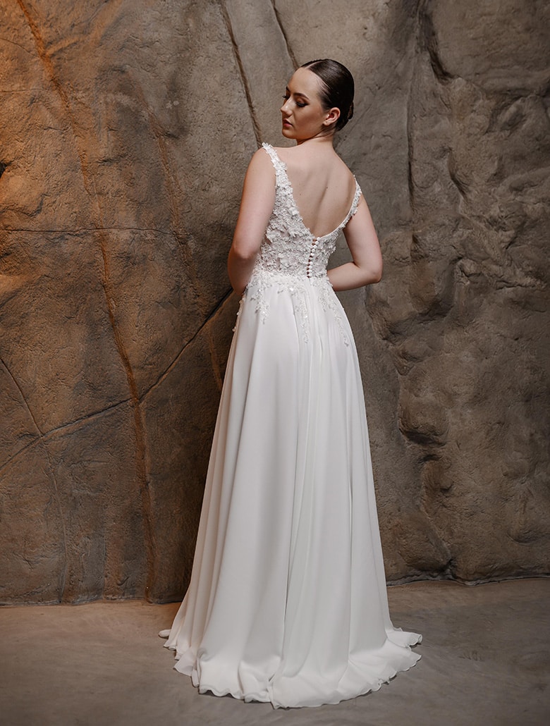 Brautkleid aus Chiffon, Hochzeitskleid mit dünnen Trägern, halboffener Rücken