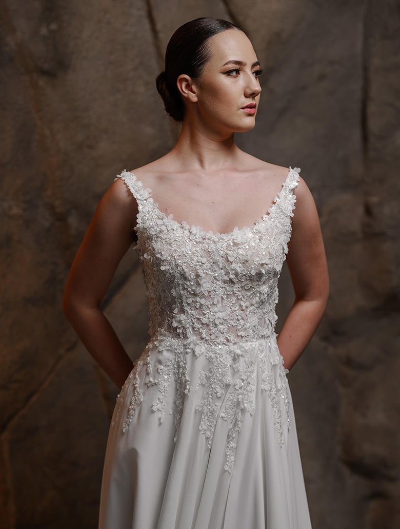 Brautkleid aus Chiffon, Hochzeitskleid mit dünnen Trägern